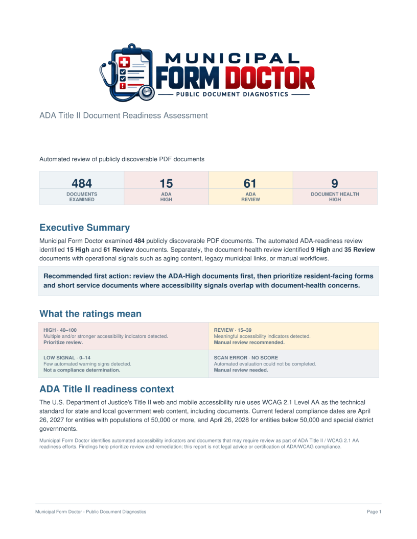 Sample Municipal Form Doctor ADA document readiness assessment report